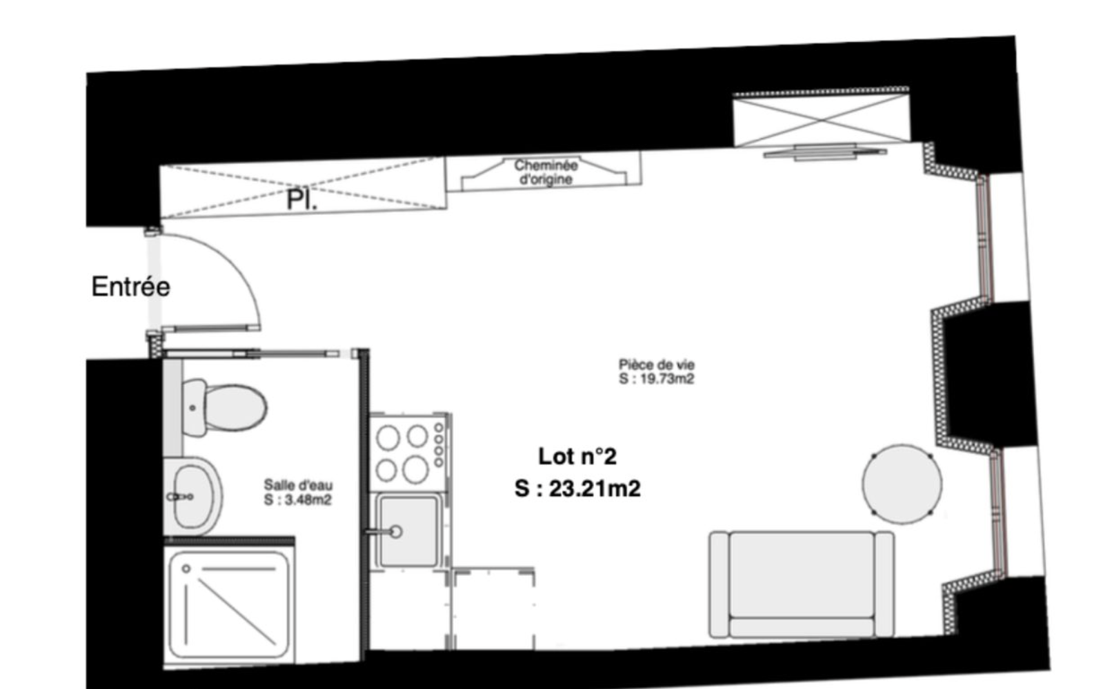 Studio en plateau de 23 m² de surface utile — vue cathédrale — photo 3