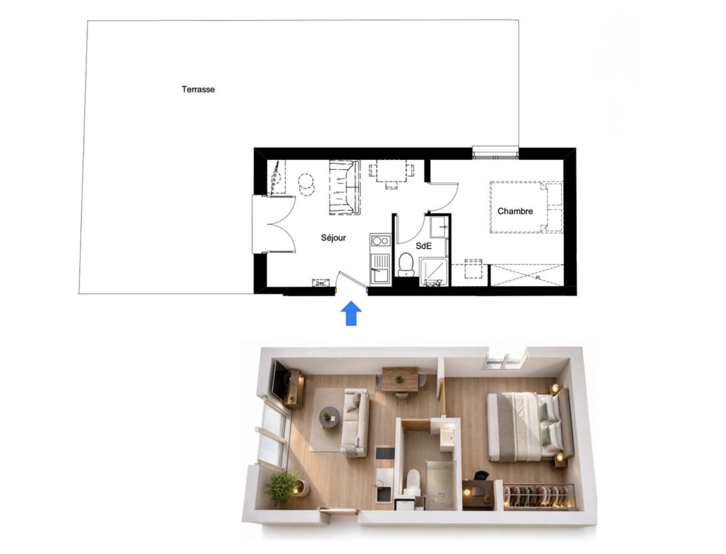T2 brut de 27 m² de surface utile avec terrasse privative de 80 m² — idéal investisseur — photo 2